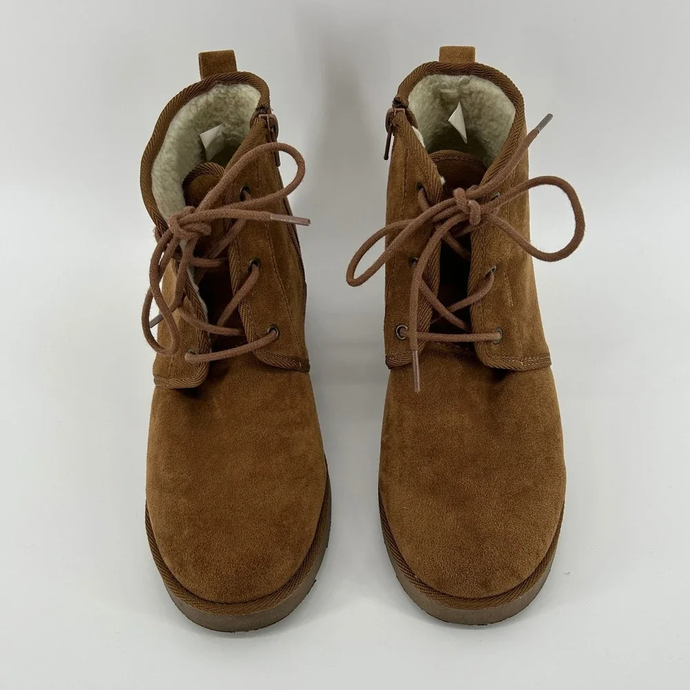 Dunes Kim Brown Faux Suede Lined Hidden Wedge Ankle Boots 9M Fall Streetwear